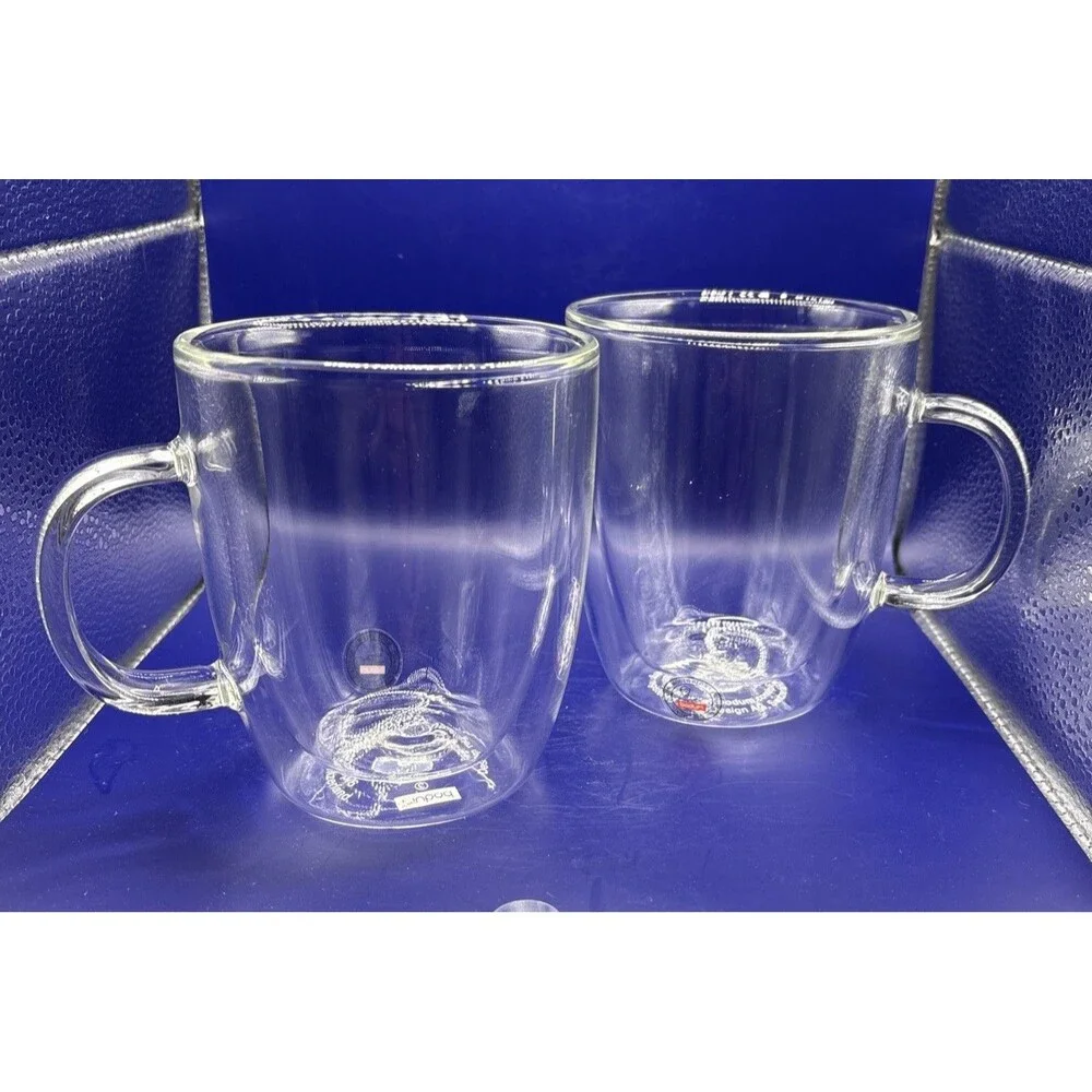 Bodum Bistro Double Wall Glass Set of 2 – 10oz Insulated Coffee Tea Mugs w/flaw